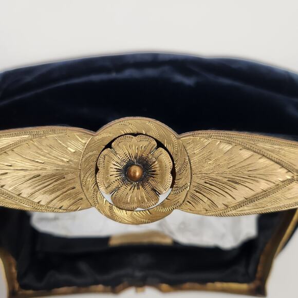 Vintage Black Velvet Clutch Purse 9" x 5" Paris Gold Hardware - Picture 5 of 8